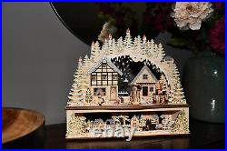 3-D German Wood Schwibbogen Christmas Arch LED lights NEW battery-operated