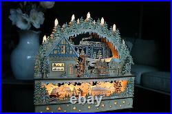 3-D German Wood Schwibbogen Christmas Arch LED lights NEW battery-operated