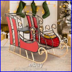 3 FT Christmas Metal Sleigh Decoration Santa Sleigh with 2-Tier Storage Shelf