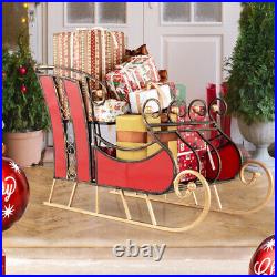 3 FT Christmas Metal Sleigh Decoration Santa Sleigh with 2-Tier Storage Shelf