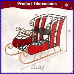 3 FT Christmas Metal Sleigh Decoration Santa Sleigh with 2-Tier Storage Shelf