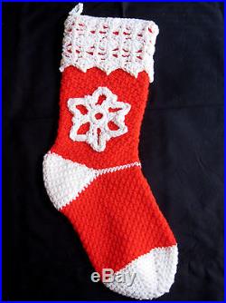 3 HANDMADE Knit CROCHET White SNOWFLAKE STOCKING Red XMAS Blue HOLIDAY Decor NEW