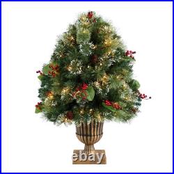3′ Holiday Pre-Lit Snow Tip Greenery, Berries and Pinecones Green 36
