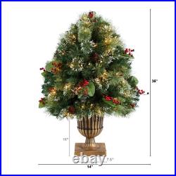 3' Holiday Pre-Lit Snow Tip Greenery, Berries and Pinecones Green 36
