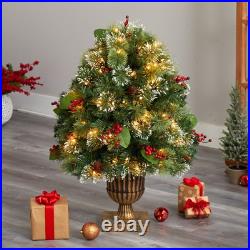 3' Holiday Pre-Lit Snow Tip Greenery, Berries and Pinecones Green 36