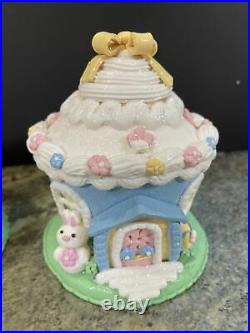 3 Lighted Easter Bunny Pastel Gingerbread Cupcakes Treat House Valerie Parr Hill