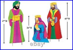 3-PC Colorful Nativity Wise Men Large Heavy Metal Yard Stakes 25H-47H #3702