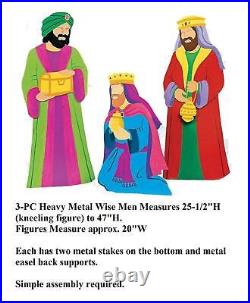 3-PC Colorful Nativity Wise Men Large Heavy Metal Yard Stakes 25H-47H #3702