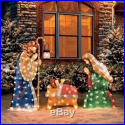 3 PC SET Lighted HOLY FAMILY NATIVITY SCENE Outdoor Christmas Yard Art Decor New
