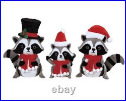 3 Pack LED Christmas Santa Outfit Raccoon Family Outdoor Yard Holiday Decor
