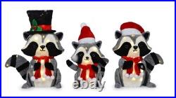 3 Pack LED Christmas Santa Outfit Raccoon Family Outdoor Yard Holiday Decor