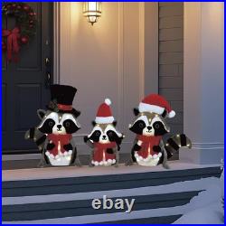 3 Pack LED Christmas Santa Outfit Raccoon Family Outdoor Yard Holiday Decor