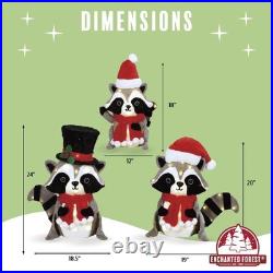 3 Pack LED Christmas Santa Outfit Raccoon Family Outdoor Yard Holiday Decor