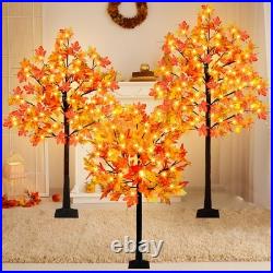 3 Pack Lighted Maple Tree, 4FT 5FT 6FT Artificial Fall Tree With 216 Lights a