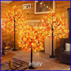 3 Pack Lighted Maple Tree, 4FT 5FT 6FT Artificial Fall Tree With 216 Lights a