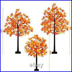 3 Pack Lighted Maple Tree, 4FT 5FT 6FT Artificial Fall Tree With 216 Lights a