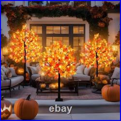 3 Pack Lighted Maple Tree, 4FT 5FT 6FT Artificial Fall Tree With 216 Lights a