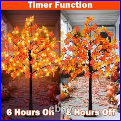 3 Pack Lighted Maple Tree, 4FT 5FT 6FT Artificial Fall Tree With 216 Lights a