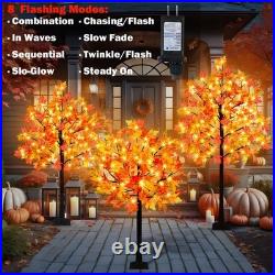 3 Pack Lighted Maple Tree, 4FT 5FT 6FT Artificial Fall Tree With 216 Lights a