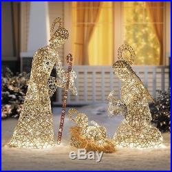 3 Pc Outdoor Christmas Nativity Set Lighted Grapevine Style Holiday Scene Decor