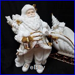 3 Pc Set Porcelain Santa Sleigh and Reindeer 12 Christmas Display Orig Box B401