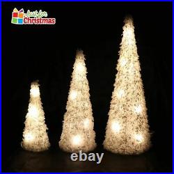 3 Pcs LED Light Up Christmas Tree Cone Pyramids Glitter Ornament Fairy Lights UK
