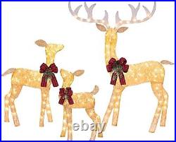 3-Piece Lighted Reindeer Family Set with 210 Incandescent Lights for Christmas