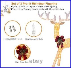 3-Piece Lighted Reindeer Family Set with 210 Incandescent Lights for Christmas