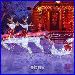3-Piece Lighted Set of 2 Reindeer & Sleigh, Weather Proof Christmas Outdoor Deco