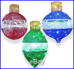 3 Piece Ornament Assortment with LED Lights Christmas Decoration Set