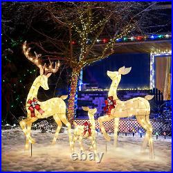 3-Piece Outdoor Reindeer Christmas Decorations Yard, Lighted Pre Lit Holiday Dec