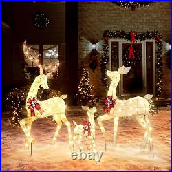 3-Piece Outdoor Reindeer Christmas Decorations Yard, Lighted Pre Lit Holiday Dec