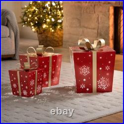 3 Piece Red Metal Gift Box Set with LED Lights Christmas Decoration AU Stock