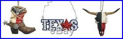 3-Piece Texas Christmas Ornament Set Boot Texas Longhorn Lone Star NIB Free Ship