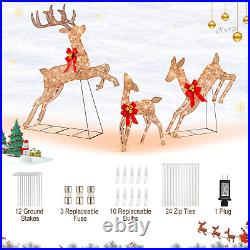 3 Pieces Lighted Christmas Reindeer, Holiday Reindeer Family Set with 255 Warm W