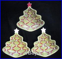 3 Pottery Barn Season's Greetings Christmas Tree Dishes 6.5 x 6 Candy Nuts