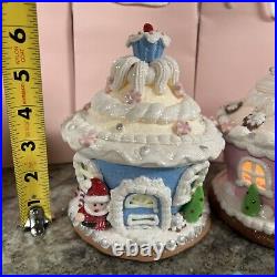 3 Snowman Santa GINGERBREAD CUPCAKE HOUSEs Valerie Parr Hill PASTEL Pink Blue