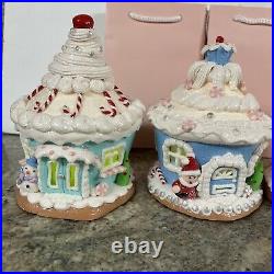 3 Snowman Santa GINGERBREAD CUPCAKE HOUSEs Valerie Parr Hill PASTEL Pink Blue