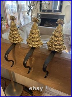 3 Virginia Metalcrafters Williamsburg 1998 Brass Christmas Tree Stocking Hangers