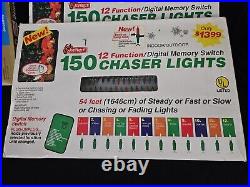 3 Vtg Joy Brite 150 ct Chaser Christmas Lights 12 Function Sets + Bonus Box! NEW