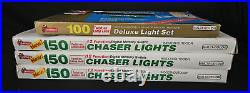 3 Vtg Joy Brite 150 ct Chaser Christmas Lights 12 Function Sets + Bonus Box! NEW