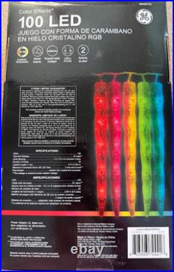 3 boxes GE Color Effects 100 LED RGB 20 Count Ice Crystal Icicle Set Lights NEW