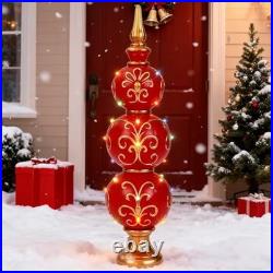 3 ft Large Christmas Finial Ornament Statue with LED Lights Metallic Prelit