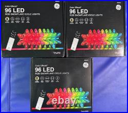 3 sets GE COLOR EFFECTS 6029701 96CT RGB SNOWFLAKE LIGHTS 9′ colors & functions