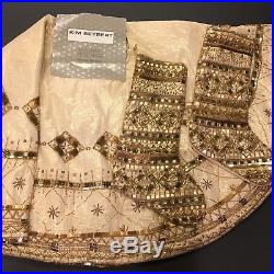 3pc Kim Seybert GOLD Christmas Tree Skirt 2 Stocking Set Bead Jewel Designer NEW