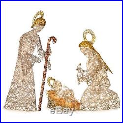 3pc Set Gold Faux Grapevine Lighted Nativity Display Art Outdoor Christmas Decor