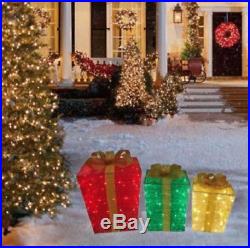 3pc Set Lighted LARGE Christmas Gift Boxes Presents Outdoor Yard Lawn Decor