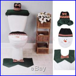 3pcs Christmas Decorations Happy Snowman Bathroom Toilet Seat Cover Rug