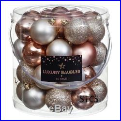 40Pack Luxury Baubles Glitter Rose Gold & Pink XMAS TREE HANGING DECORATION