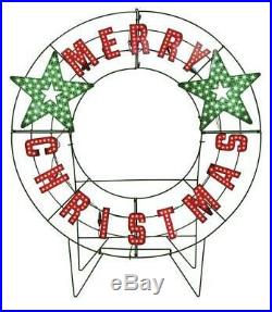 40 Large Prelit Merry Christmas Wreath Red Green LED Outdoor Lawn Yard Decor